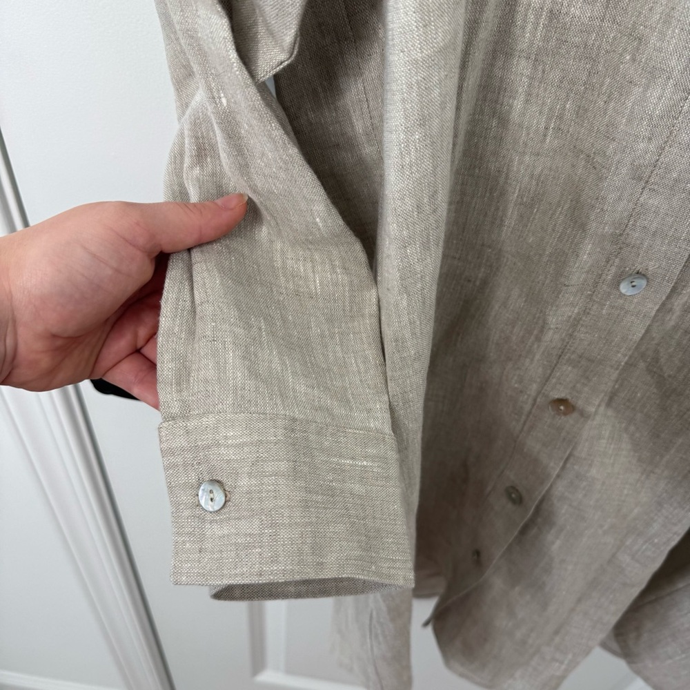Karen Kane tan linen Casual Button Down long sleeve dress medium - Picture 4 of 9